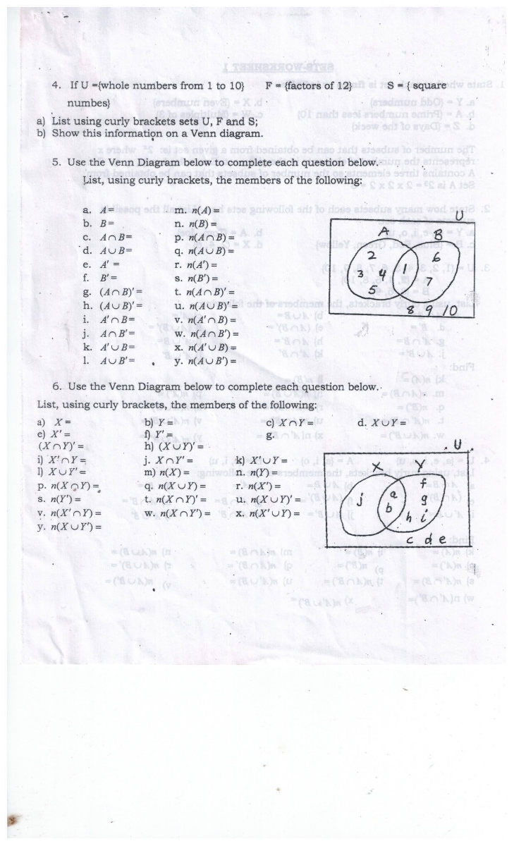 Answered Sets Worksheet 1 1 State Whether Each Bartleby