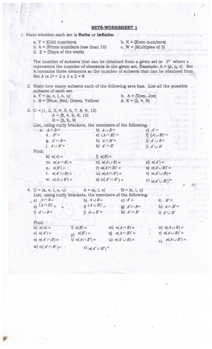 Answered Sets Worksheet 1 1 State Whether Each Bartleby