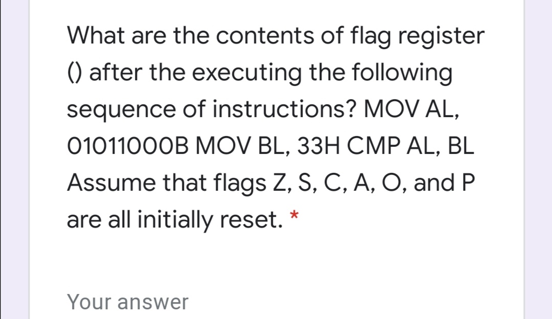 Answered What Are The Contents Of Flag Register Bartleby