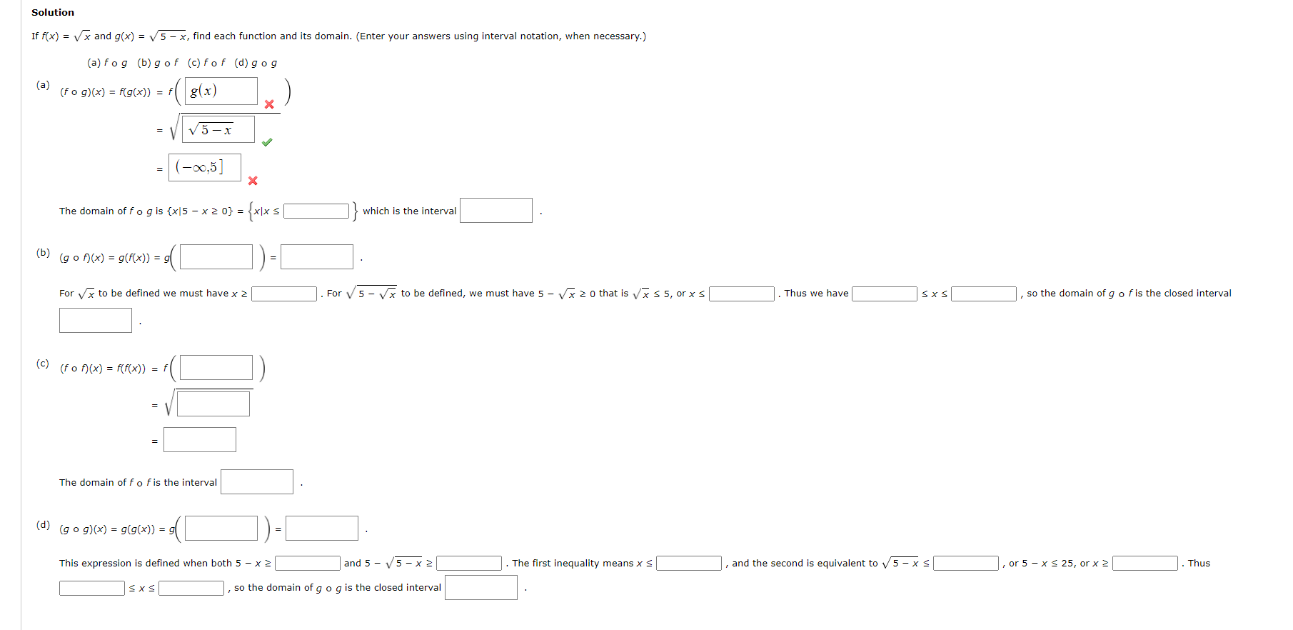 Answered Solution If F X Vx And G X V5 Bartleby