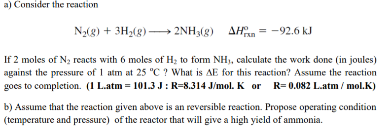 Answered A Consider The Reaction N2 8 3h2 G Bartleby