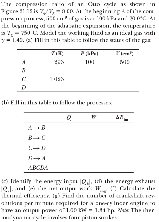 Answered The Compression Ratio Of An Otto Cycle Bartleby