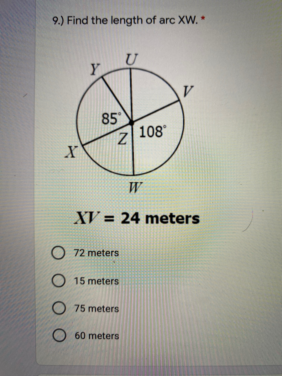 Answered 9 Find The Length Of Arc Xw Y 85 Z Bartleby