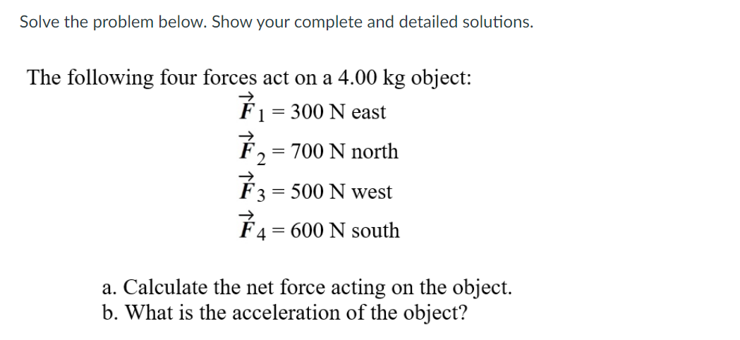 Answered: The following four forces act on a 4.00… | bartleby