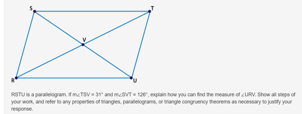 Answered: R RSTU is a parallelogram. If M2TSV =… | bartleby