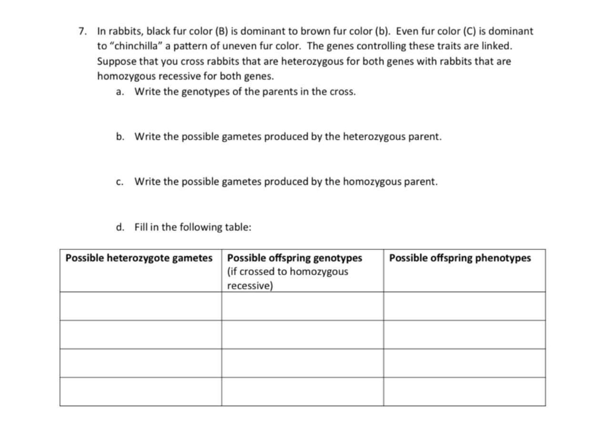 Answered: In Rabbits, Black Fur Color (B) Is… | Bartleby