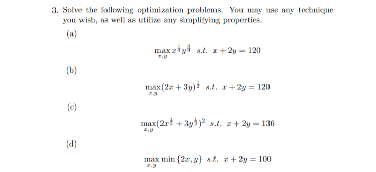 Answered Solve The Following Optimization Bartleby