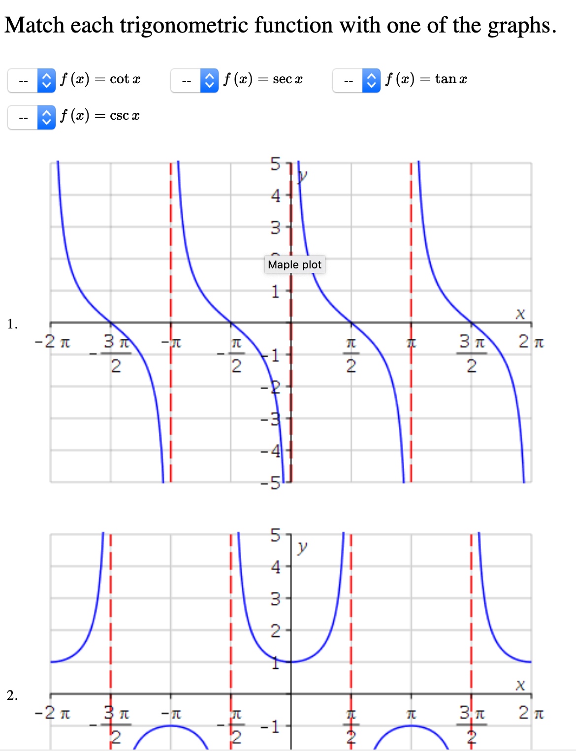 Answered Match Each Trigonometric Function With Bartleby