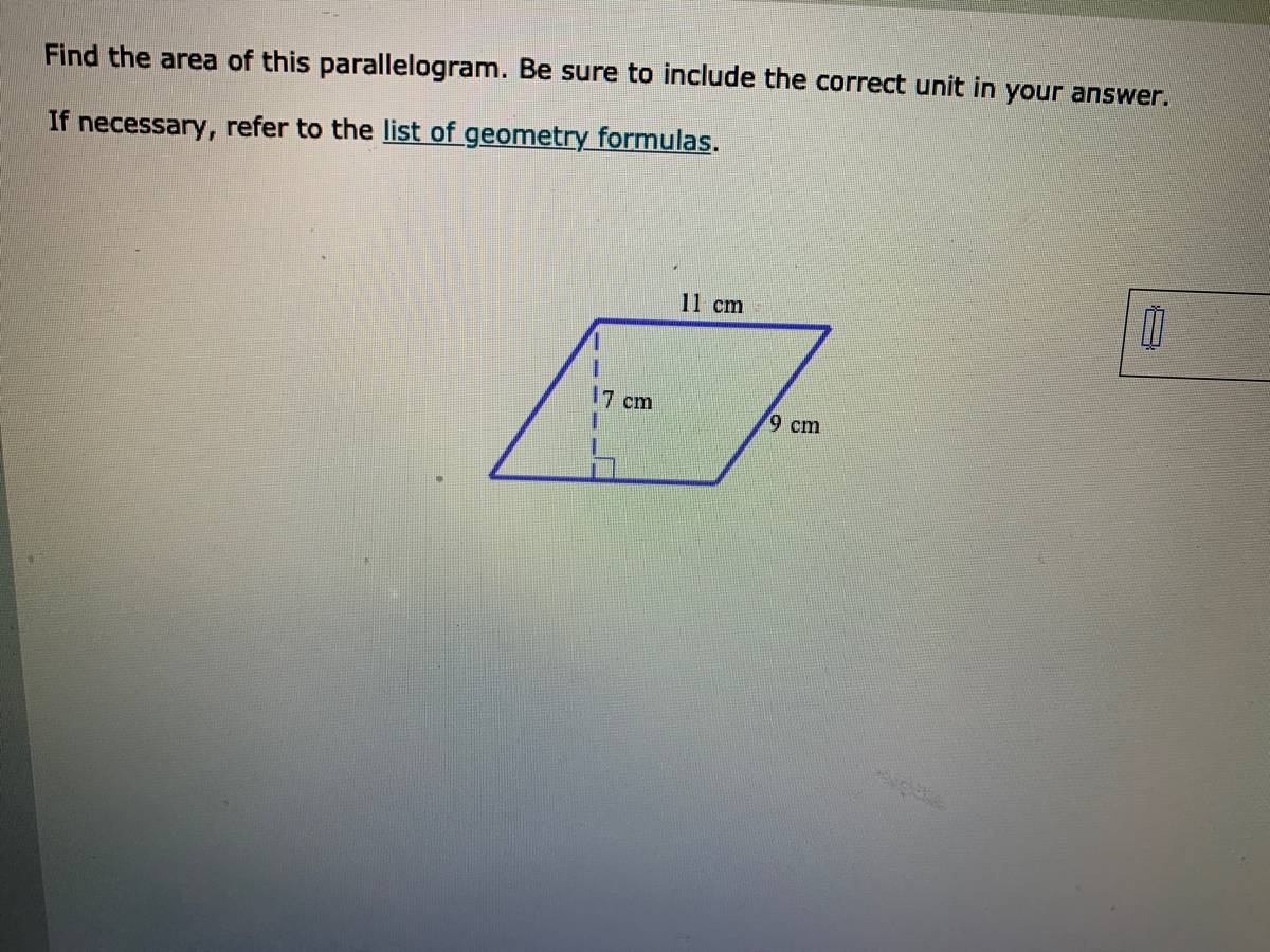 Answered: Find the area of this parallelogram. Be… | bartleby