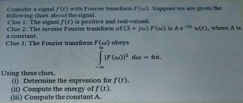 Answered Consider A Signal F T With Fourier Bartleby