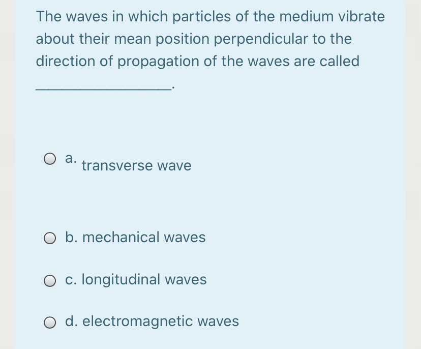 Answered The Waves In Which Particles Of The… Bartleby