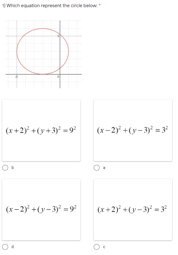 Answered 1 Which Equation Represent The Circle Bartleby