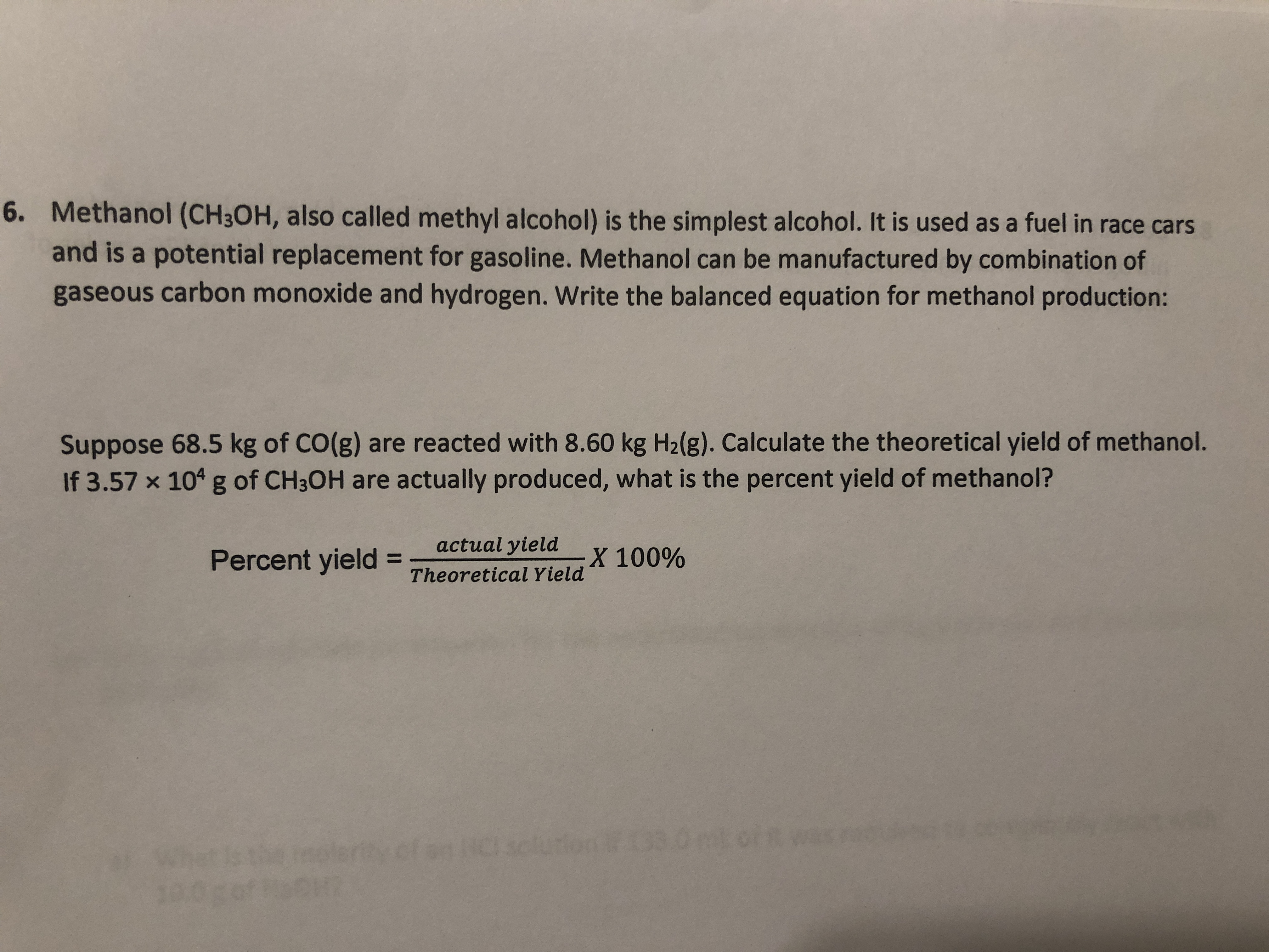 Answered: 6. Methanol (CH3OH, also called methyl… | bartleby