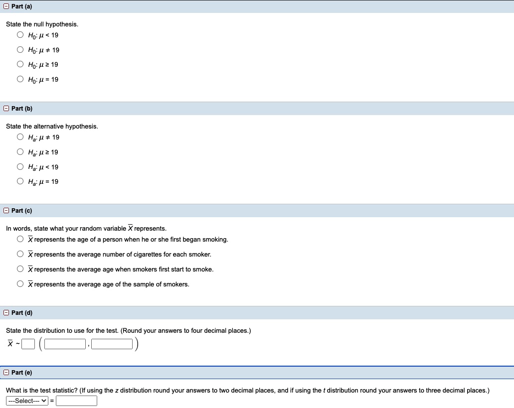 Answered State The Null Hypothesis O 1 M 19 O Bartleby