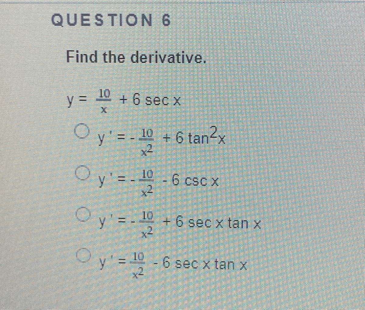 Answered Question 6 Find The Derivative 10 Y Bartleby