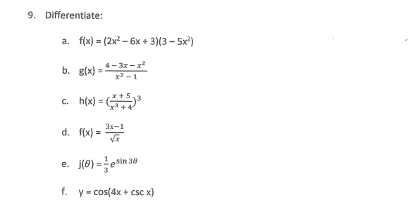 Answered 9 Differentiate A F X 2x 6h Bartleby