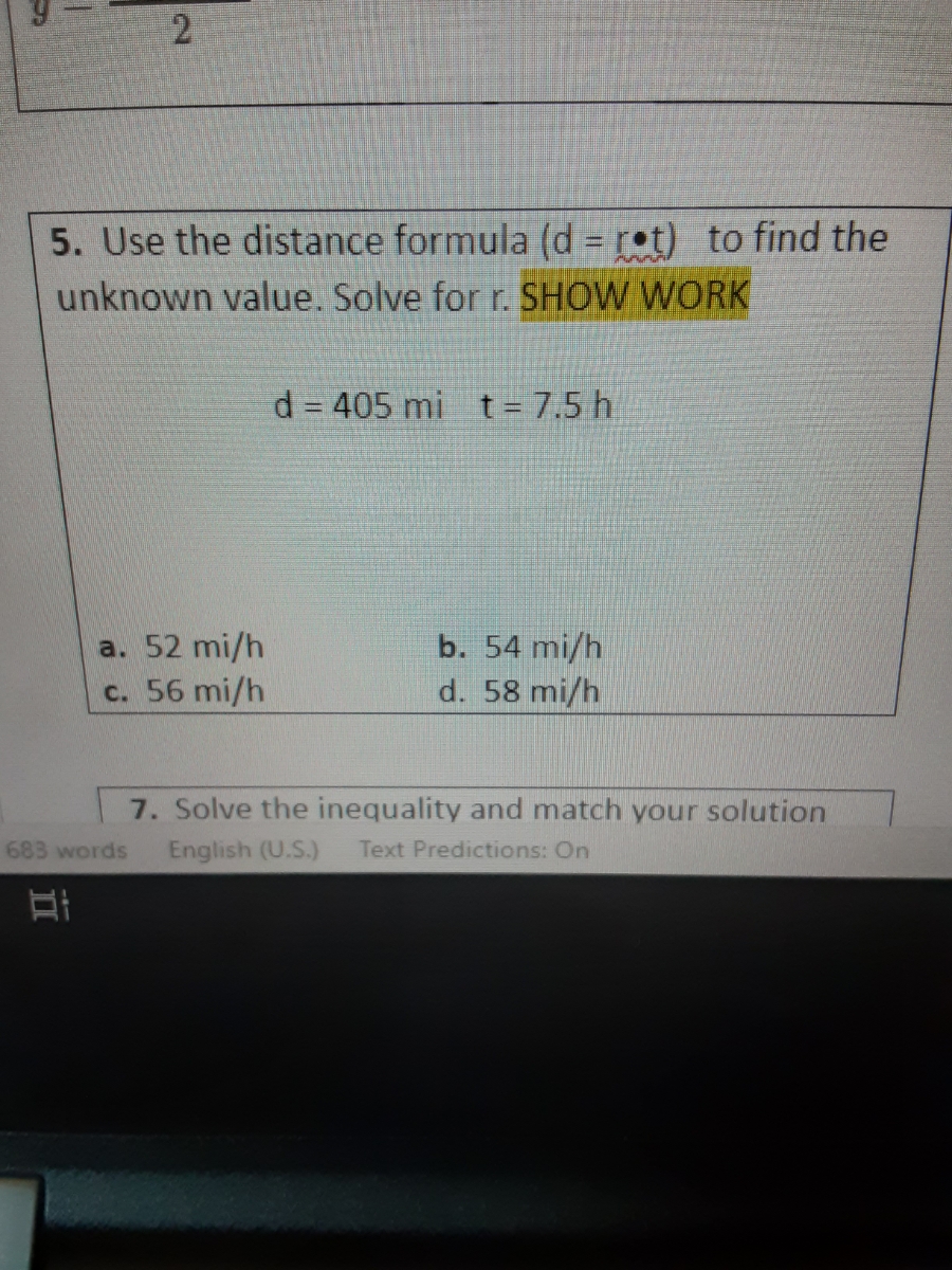 Answered 5. Use the distance formula (d = r•t)… bartleby