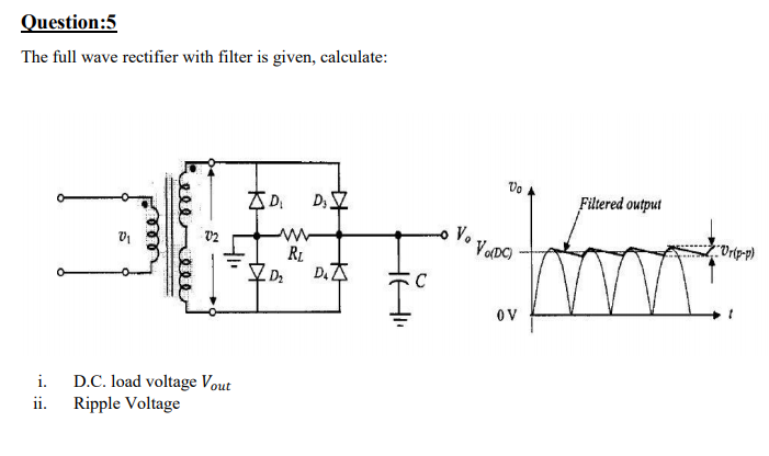 Answered: Question:5 The full wave rectifier with… | bartleby