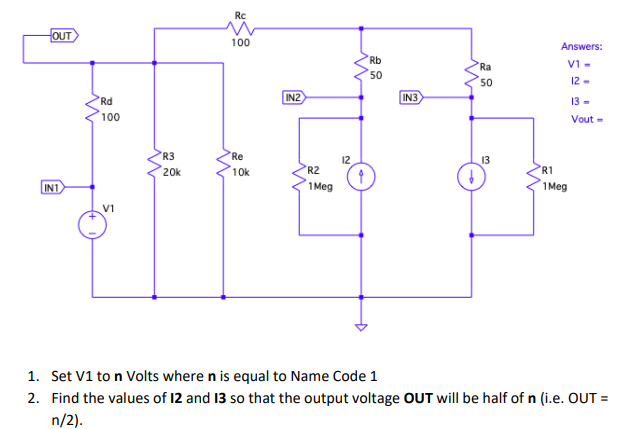 Answered: Rc OUT 100 Answers: Rb *50 Ra V1 - 12-… | bartleby