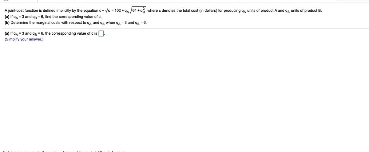 Answered A Joint Cost Function Is Defined Bartleby