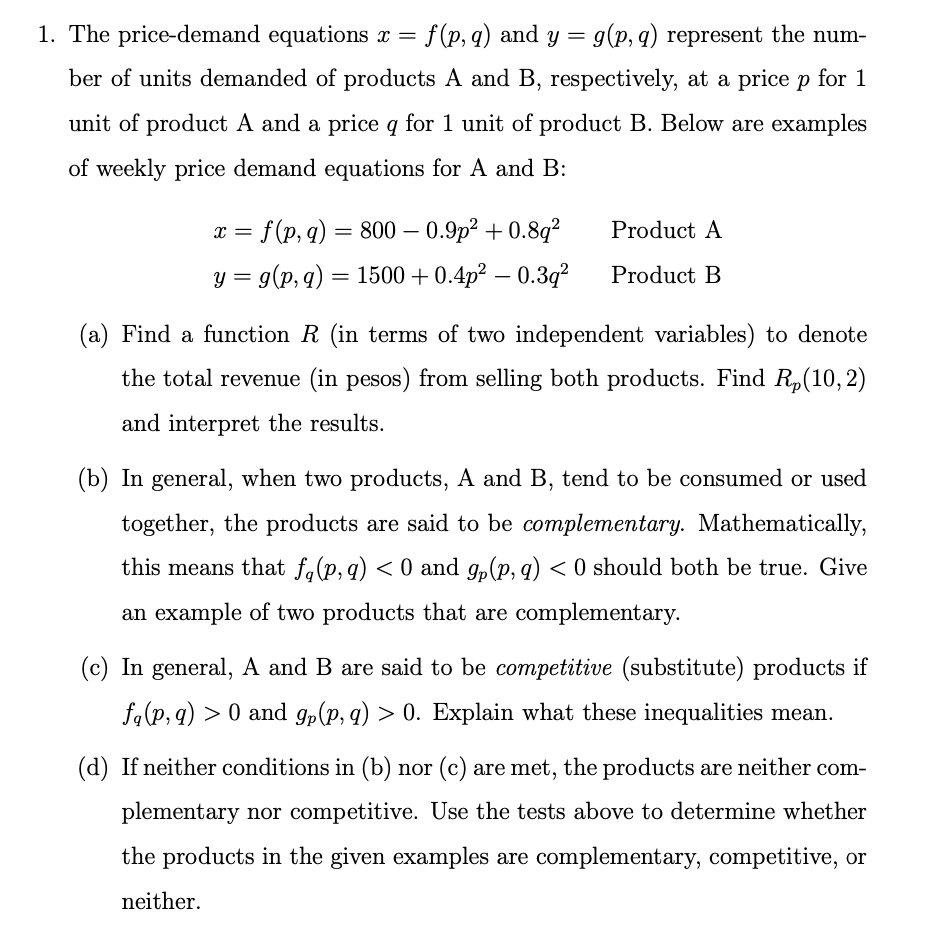 Answered 1 The Price Demand Equations X F P Bartleby