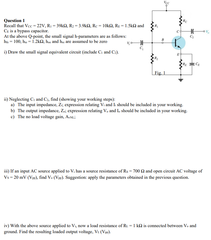 Answered Question 1 Recall That Vcc 22v R1 Bartleby