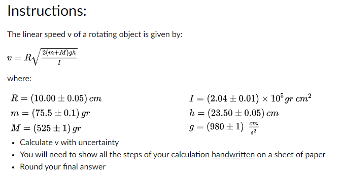 Answered Instructions The Linear Speed V Of A Bartleby