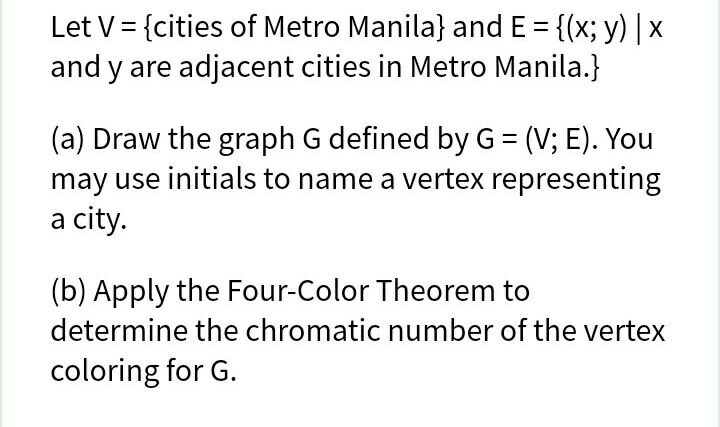 Answered Let V Cities Of Metro Manila And E Bartleby