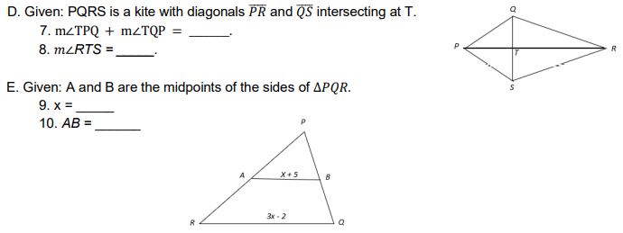 Answered: D. Given: PQRS is a kite with diagonals… | bartleby