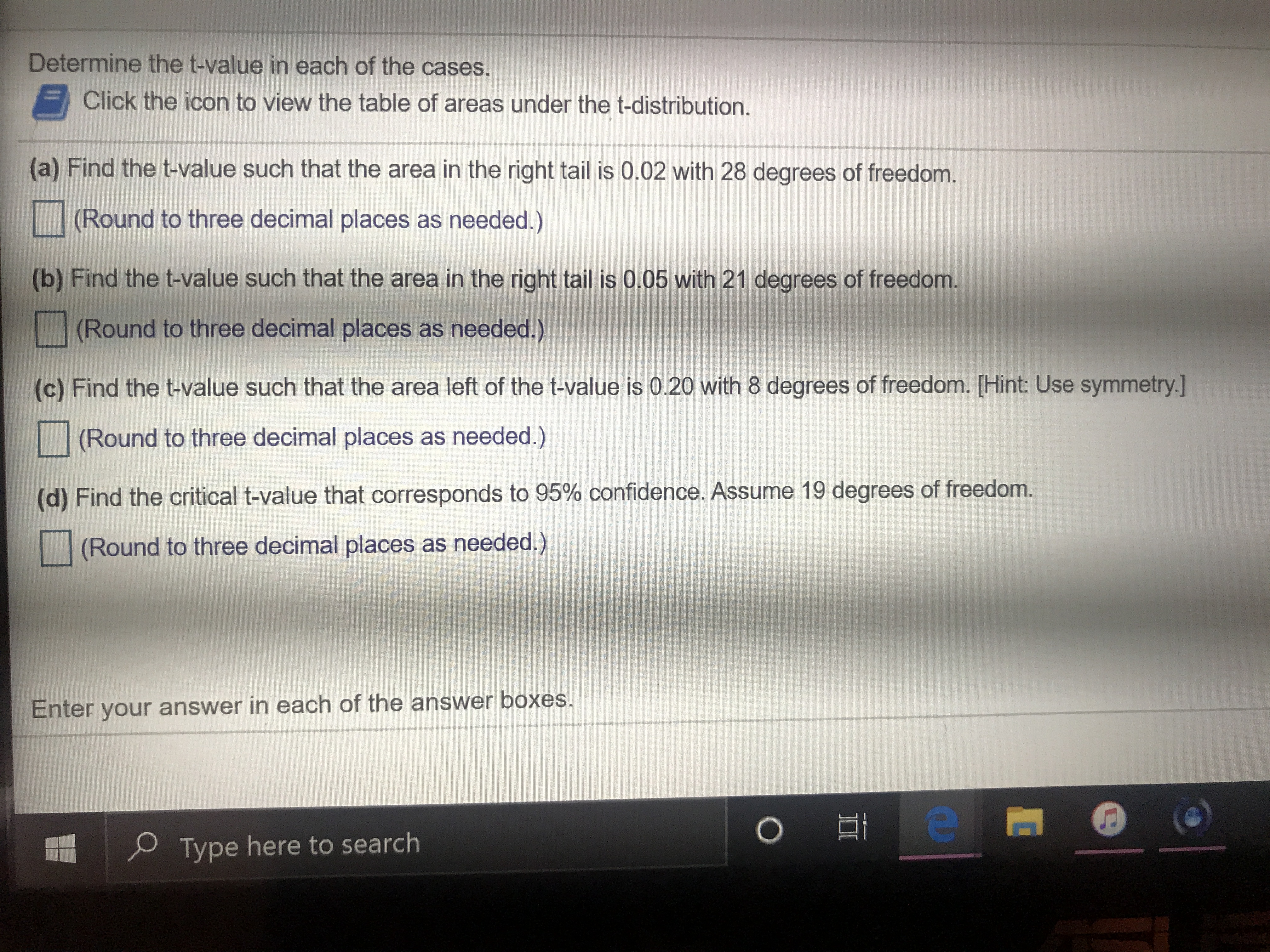 Answered Determine The T Value In Each Of The Bartleby