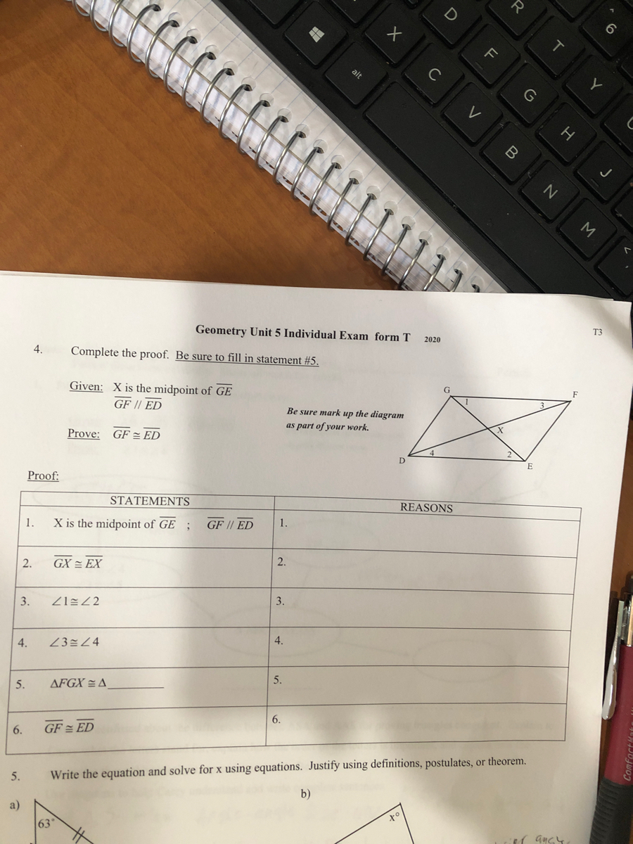 Answered: Geometry Unit 5 Individual Exam form T… | bartleby