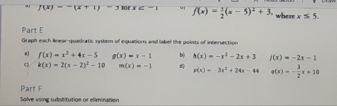 Answered Part E Graph Each Linear Quadratic Bartleby