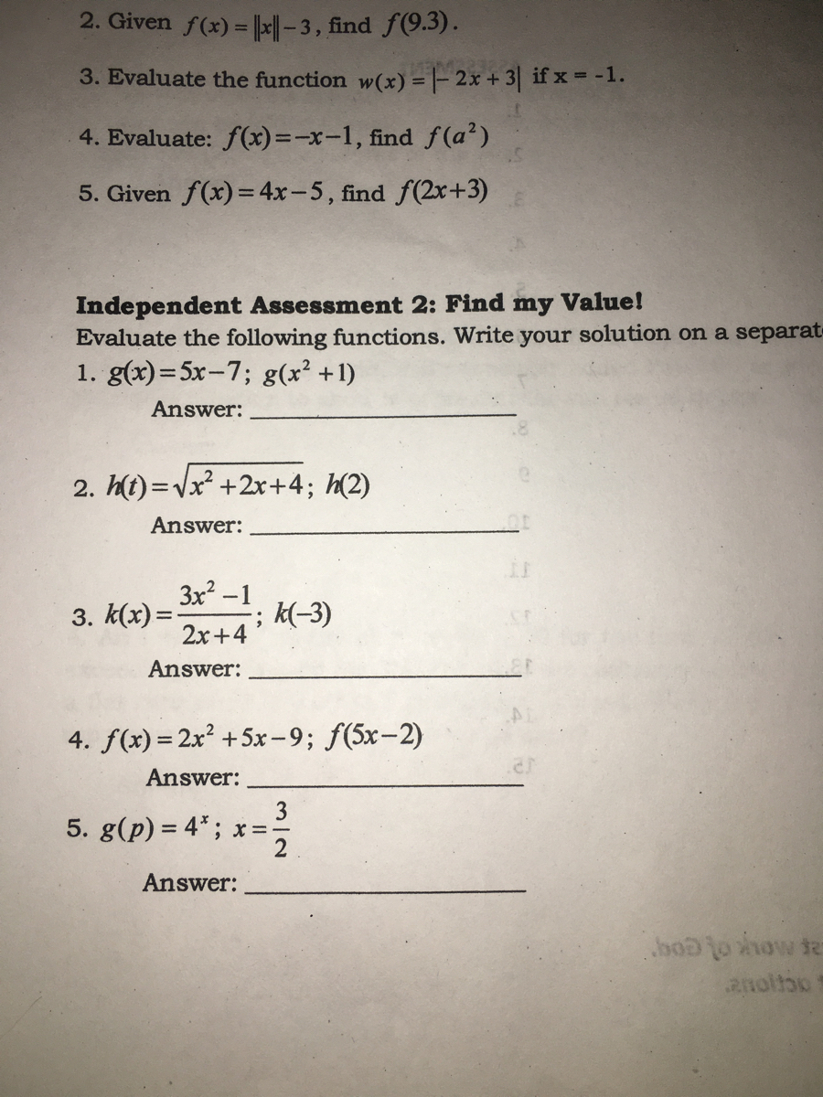 Answered Evaluate The Following Functions Write Bartleby