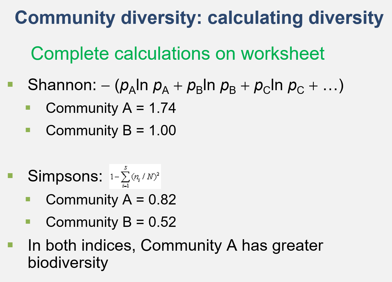 Answered: Community Diversity: Calculating… | Bartleby