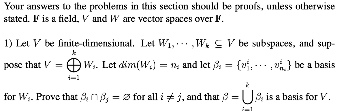 Answered 1 Let V Be Finite Dimensional Let W1 Bartleby