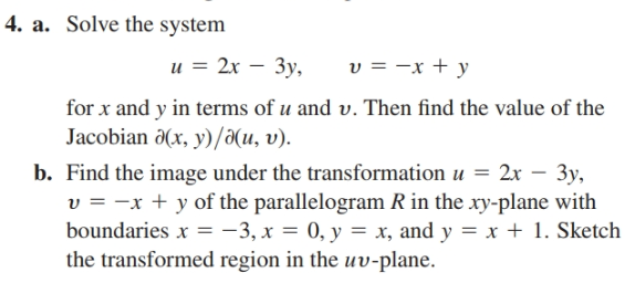 Answered 4 A Solve The System U 2x 3y V Bartleby