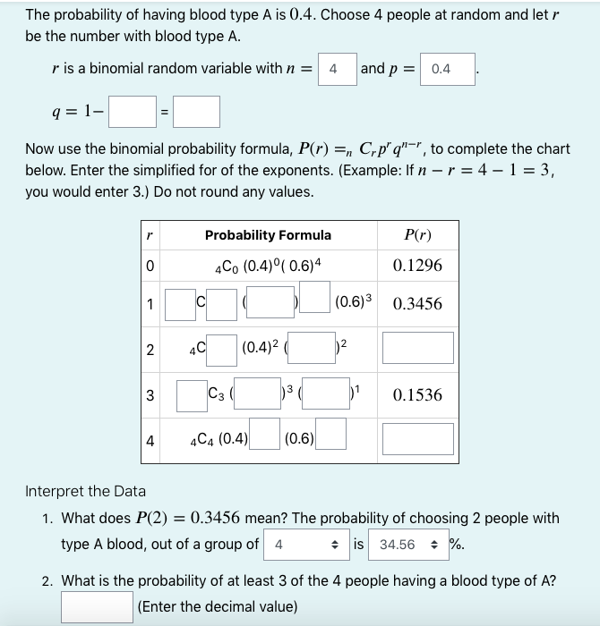 Answered The Probability Of Having Blood Type A Bartleby