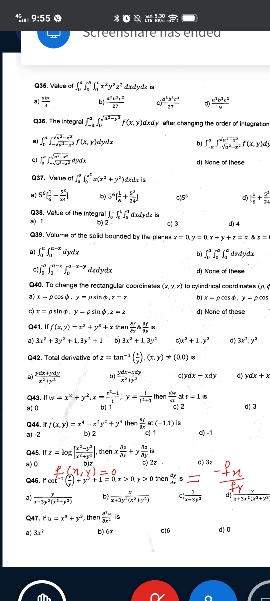 Answered Q35 Value Of S5 X Y Z Dxdydz Is Abc Bartleby