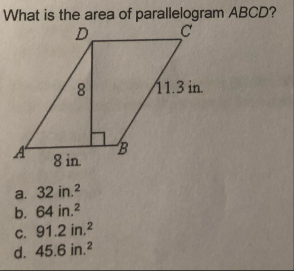 what is the area of parallelogram abcd