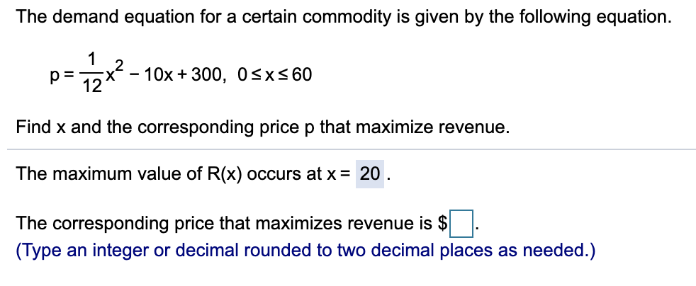 Answered: The demand equation for a certain… | bartleby