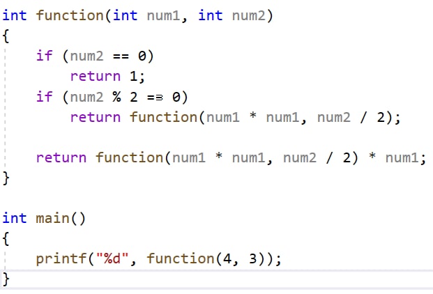 Answered: int function(int num1, int num2) { if… | bartleby