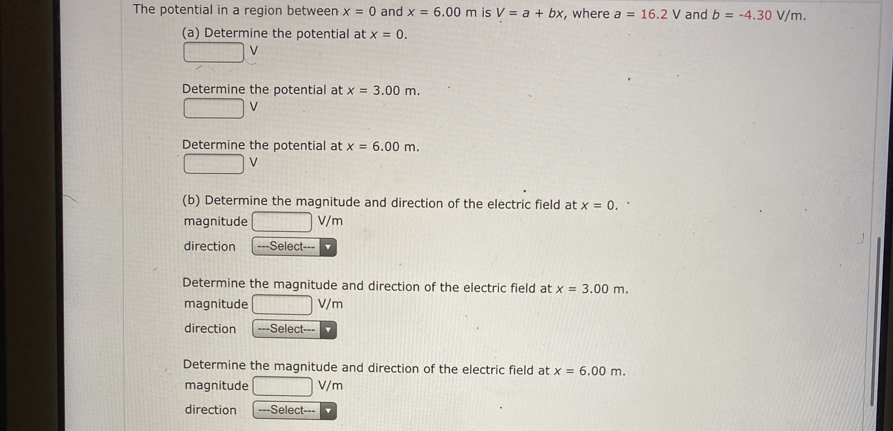 Answered The Potential In A Region Between X 0 Bartleby