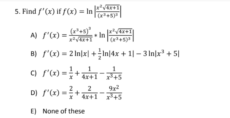 Answered X V4x 1 5 Find F X If F X Ln Bartleby