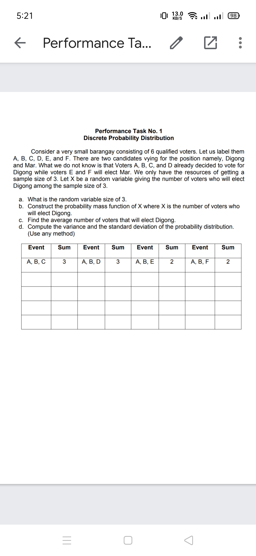 Answered Performance Task No 1 Discrete Bartleby