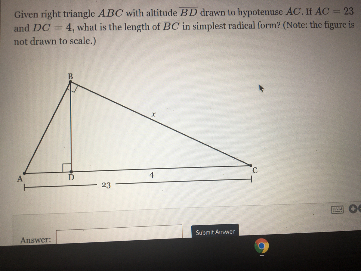 Answered Given Right Triangle Abc With Altitude Bartleby