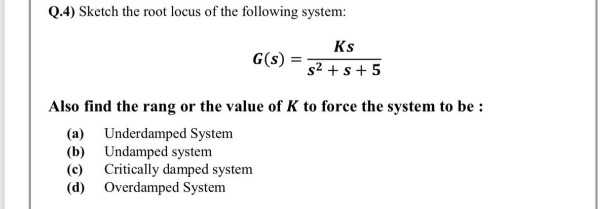 Answered Q 4 Sketch The Root Locus Of The Bartleby