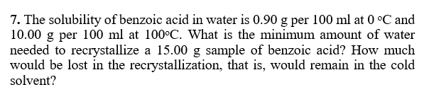 Answered: The Solubility Of Benzoic Acid In Water… | Bartleby