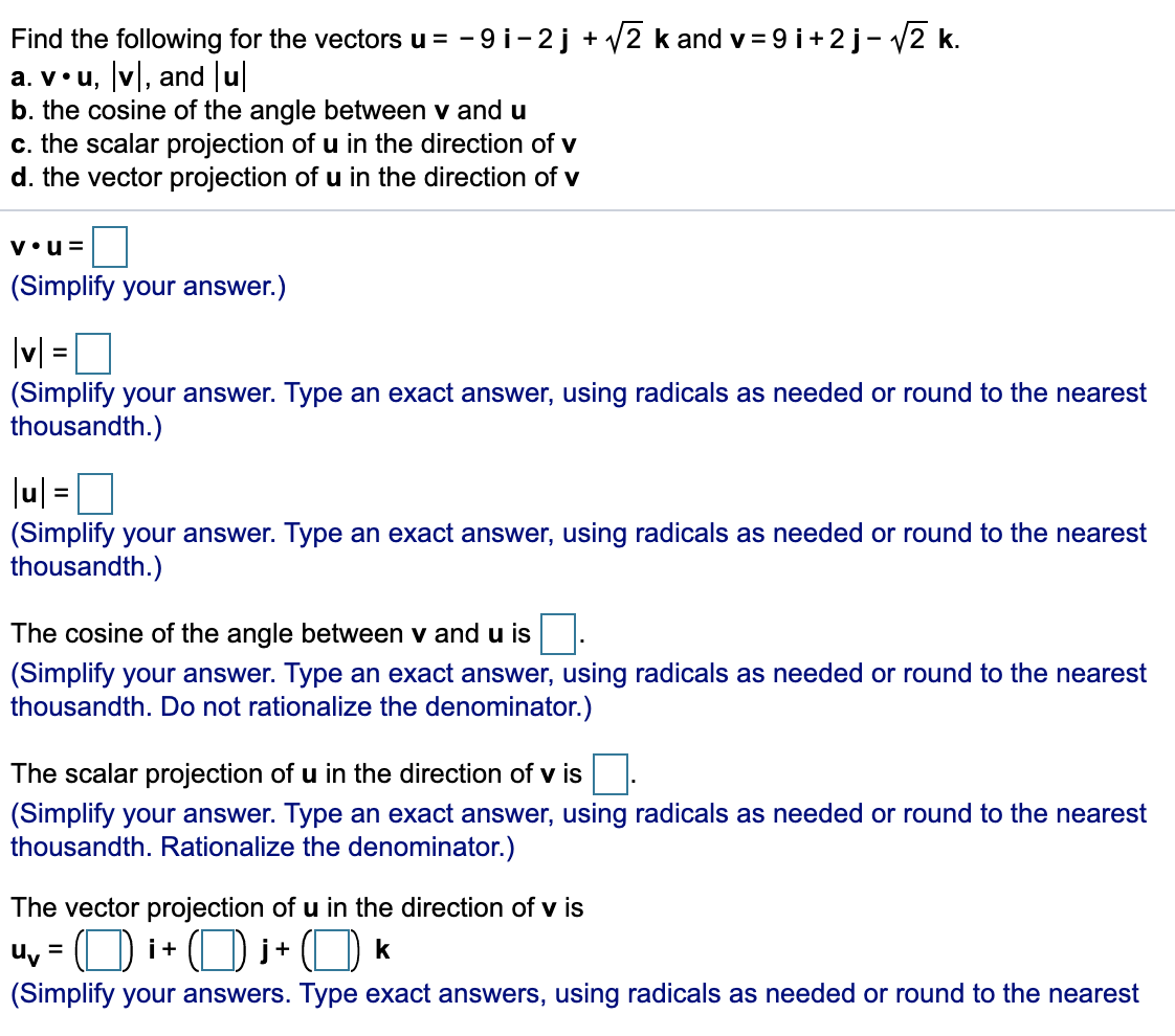 Answered Find The Following For The Vectors U Bartleby