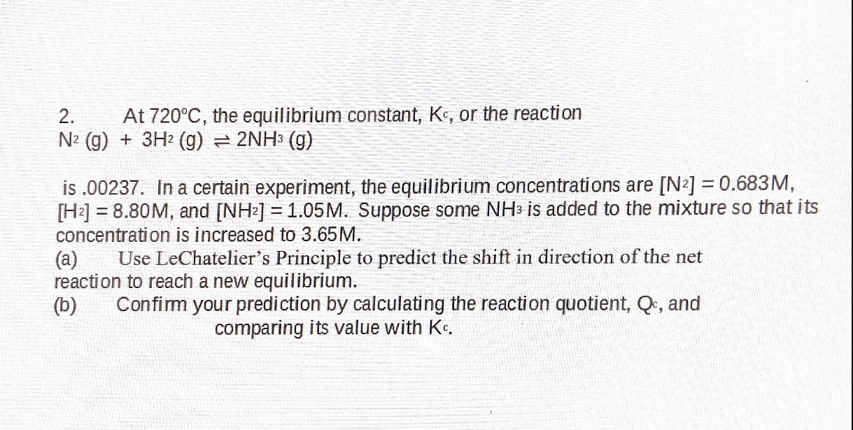 Answered 2 At 7 C The Equilibrium Constant Bartleby