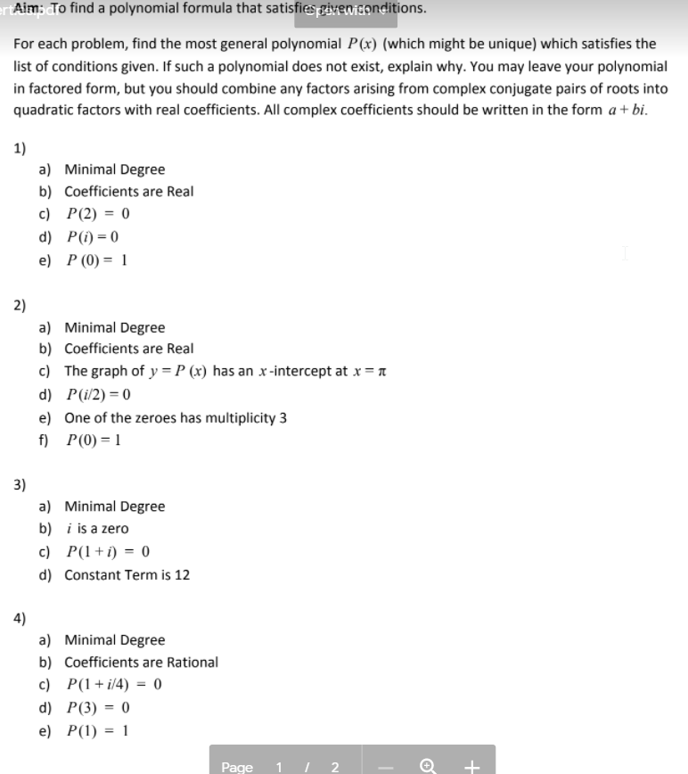 Answered Ertaim To Find A Polynomial Formula Bartleby